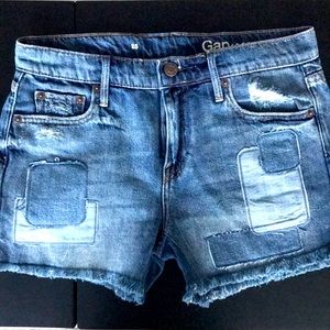 Patchwork jean shorts
